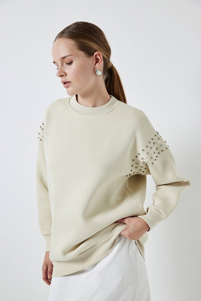 Felpa oversize in cotone con dettagli gioiello