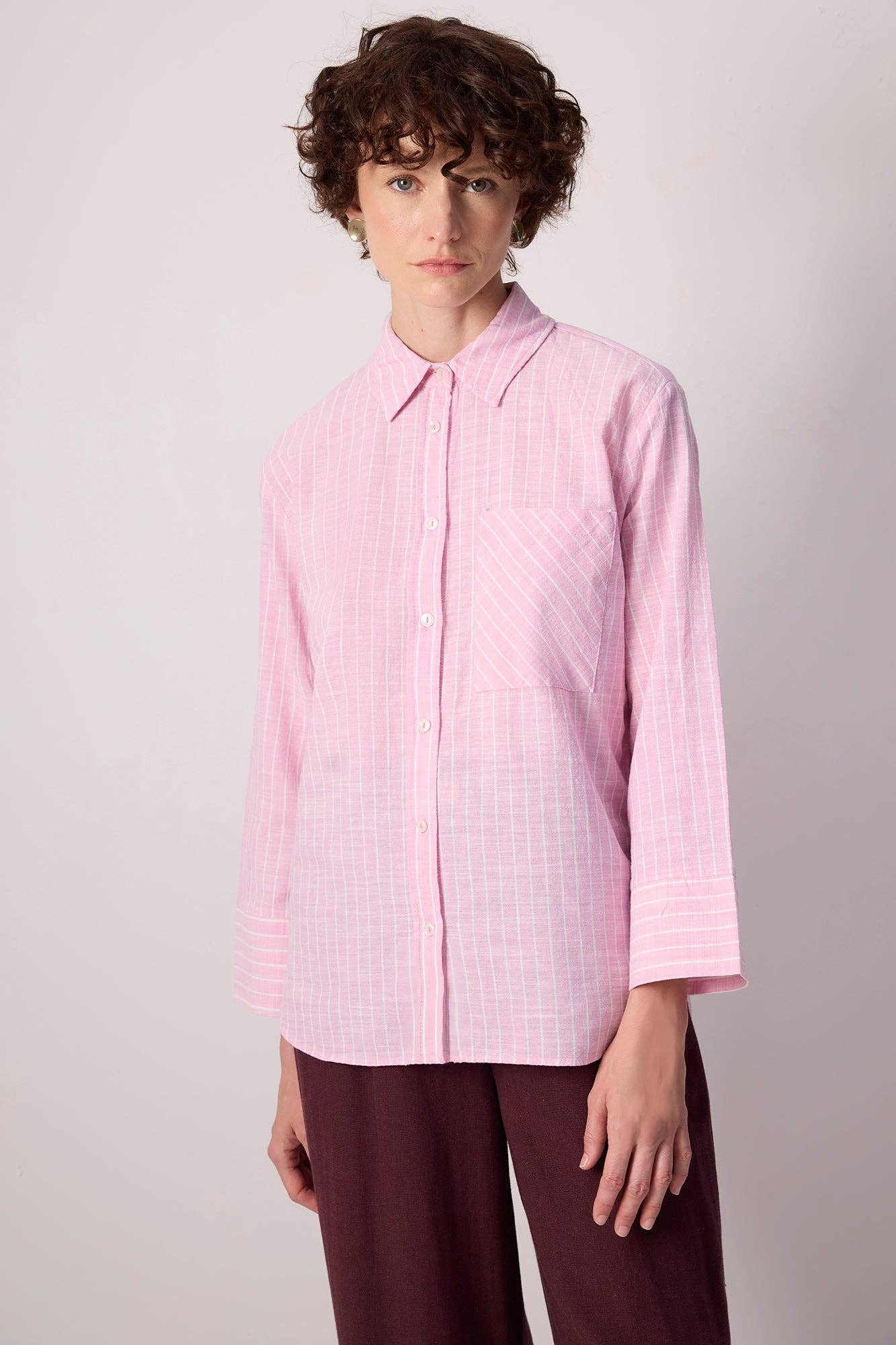 Camicia a righe in cotone rosa