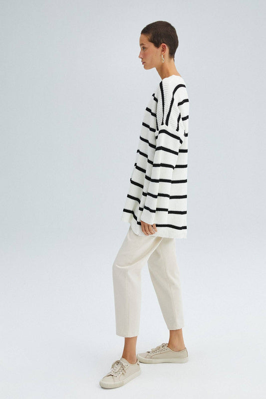 Tunica oversize in maglia a righe