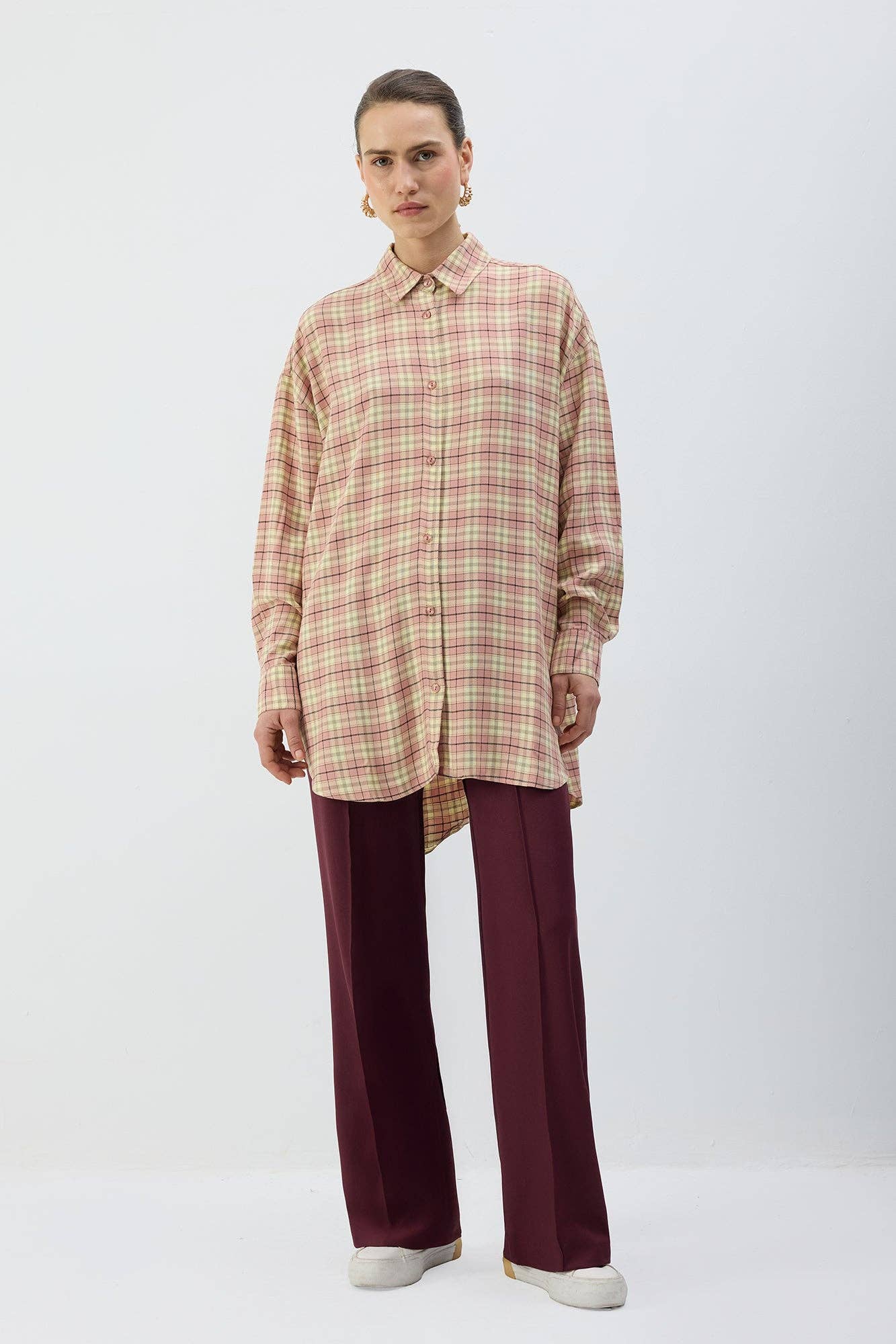 Camicia oversize a quadri in viscosa