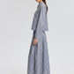 Completo camicia e gonna plissé a righe in cotone blu navy