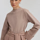 Tuta beige a gamba larga con cintura in misto cotone