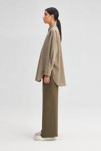 Camicia oversize in popeline misto cotone beige