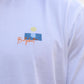 T-shirt vintage in cotone biologico con stampa tramonto bianca