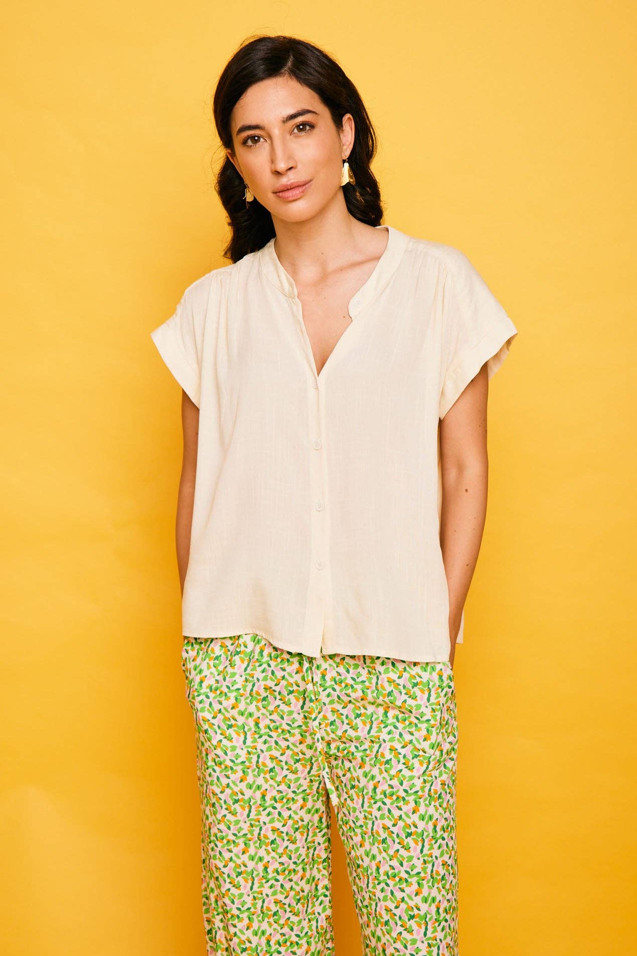 Camicia Benidorm beige a maniche corte