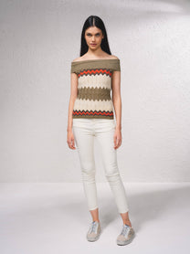 Maglia aderente off-shoulder in lurex