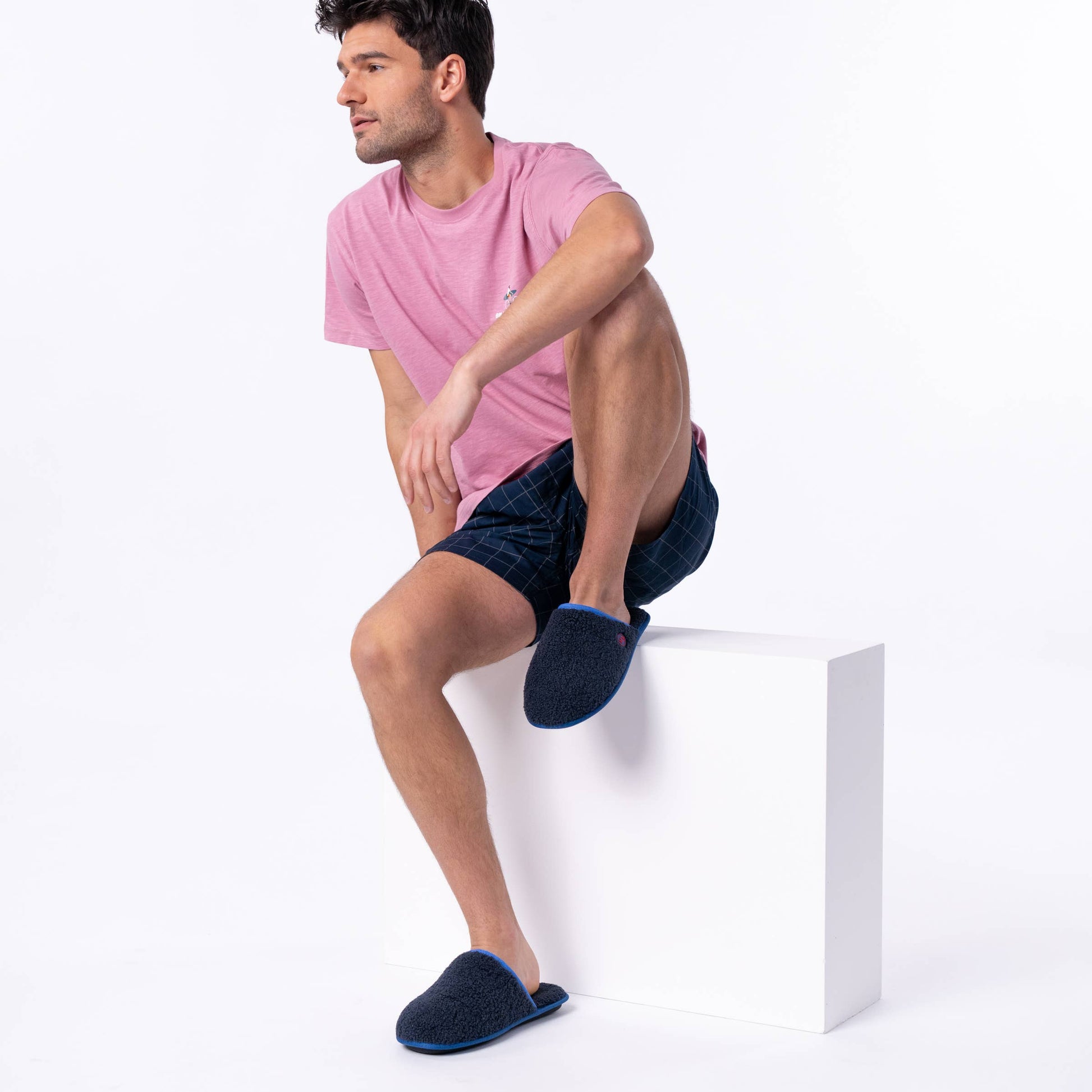 Pantofole uomo in sherpa blu navy