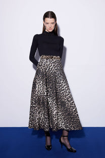 Gonna in gabardine con stampa leopardata