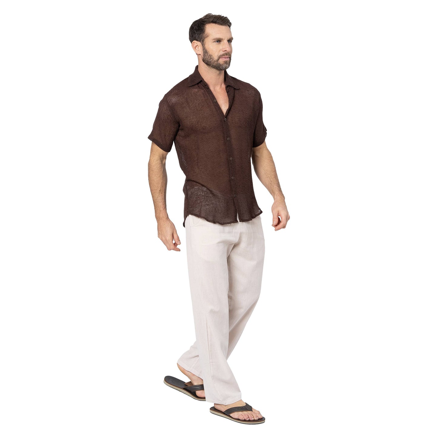 Camicia estiva in cotone a manica corta marrone