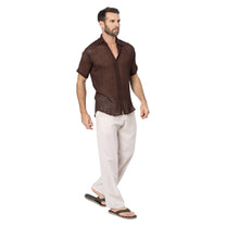 Camicia estiva in cotone a manica corta marrone