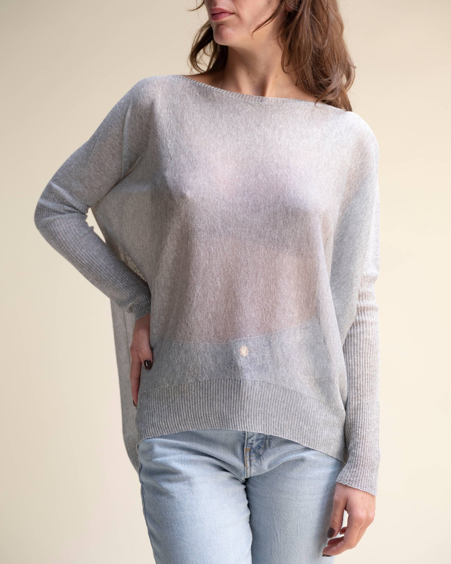 Maglione maxi con scollo a barca glitter 3D