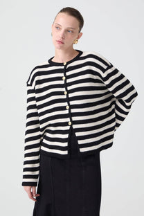 Cardigan corto a righe con bottoni dorati
