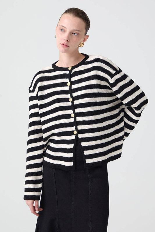 Cardigan corto a righe con bottoni dorati
