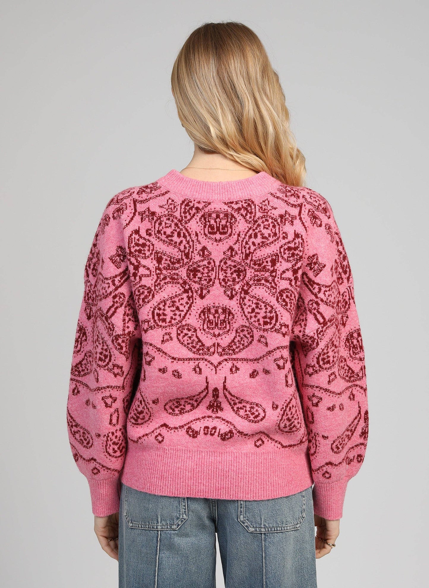 Maglione oversize jacquard bandana rosa caramella