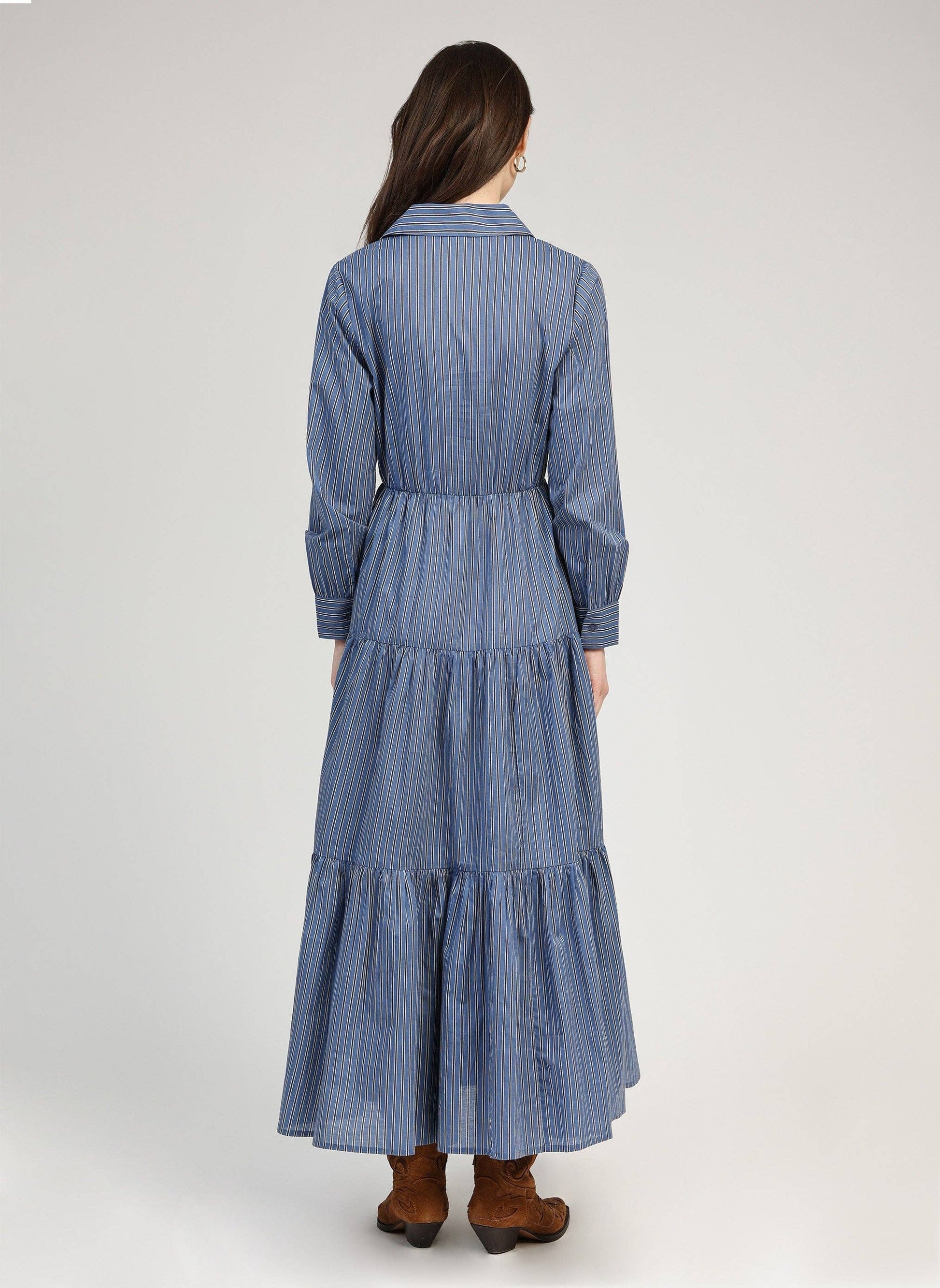 Vestito lungo chemisier a righe indigo