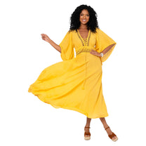 Abito lungo estivo boho in cotone giallo