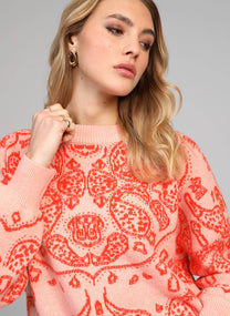 Maglione oversize jacquard bandana color pesca