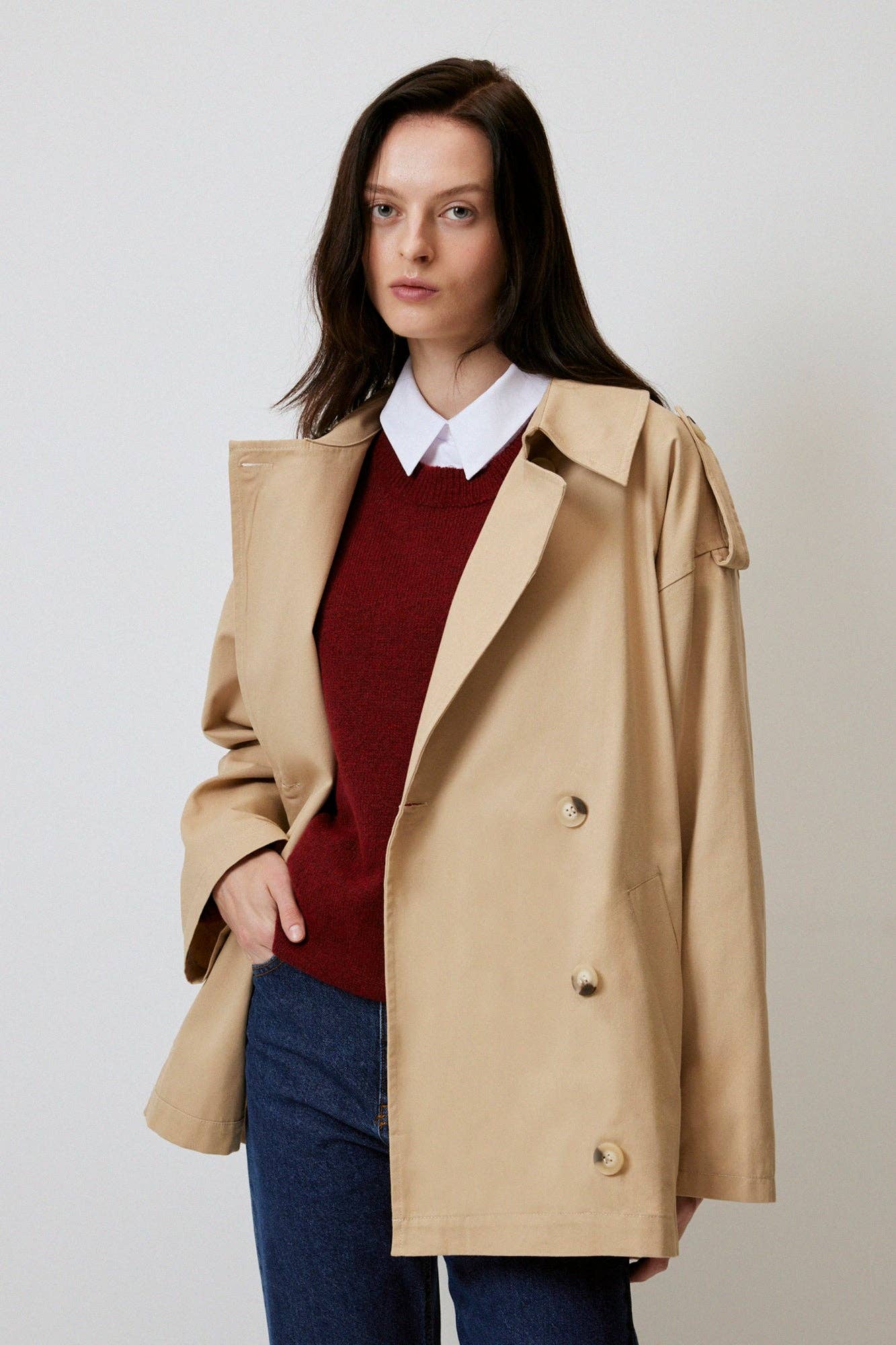 Trench corto in gabardine di cotone