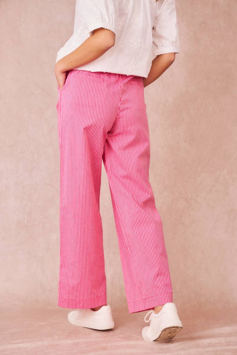 Pantaloni a righe rosa e bianche in cotone a gamba larga