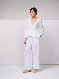 Blusa ampia in lino con scollo a V