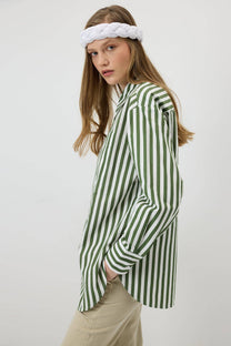 Camicia oversize a righe verdi in viscosa