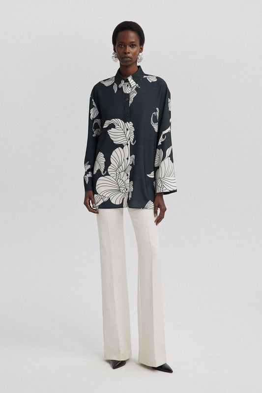 Camicia in raso con stampa floreale