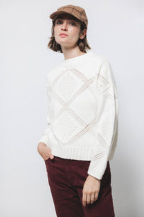 Maglione in Maglia Strutturata Traforata Girocollo