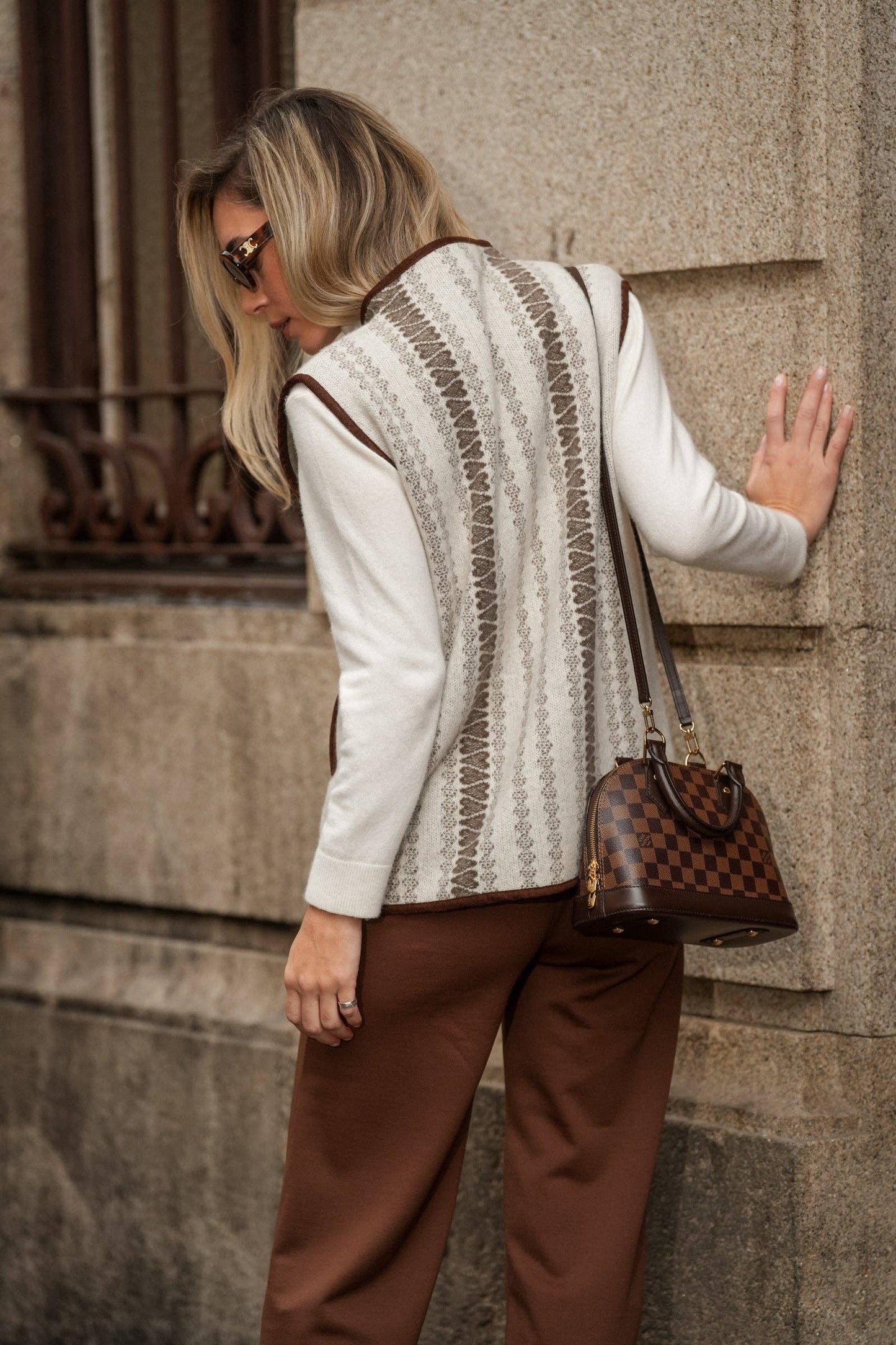 Gilet in lana jacquard con motivo geometrico