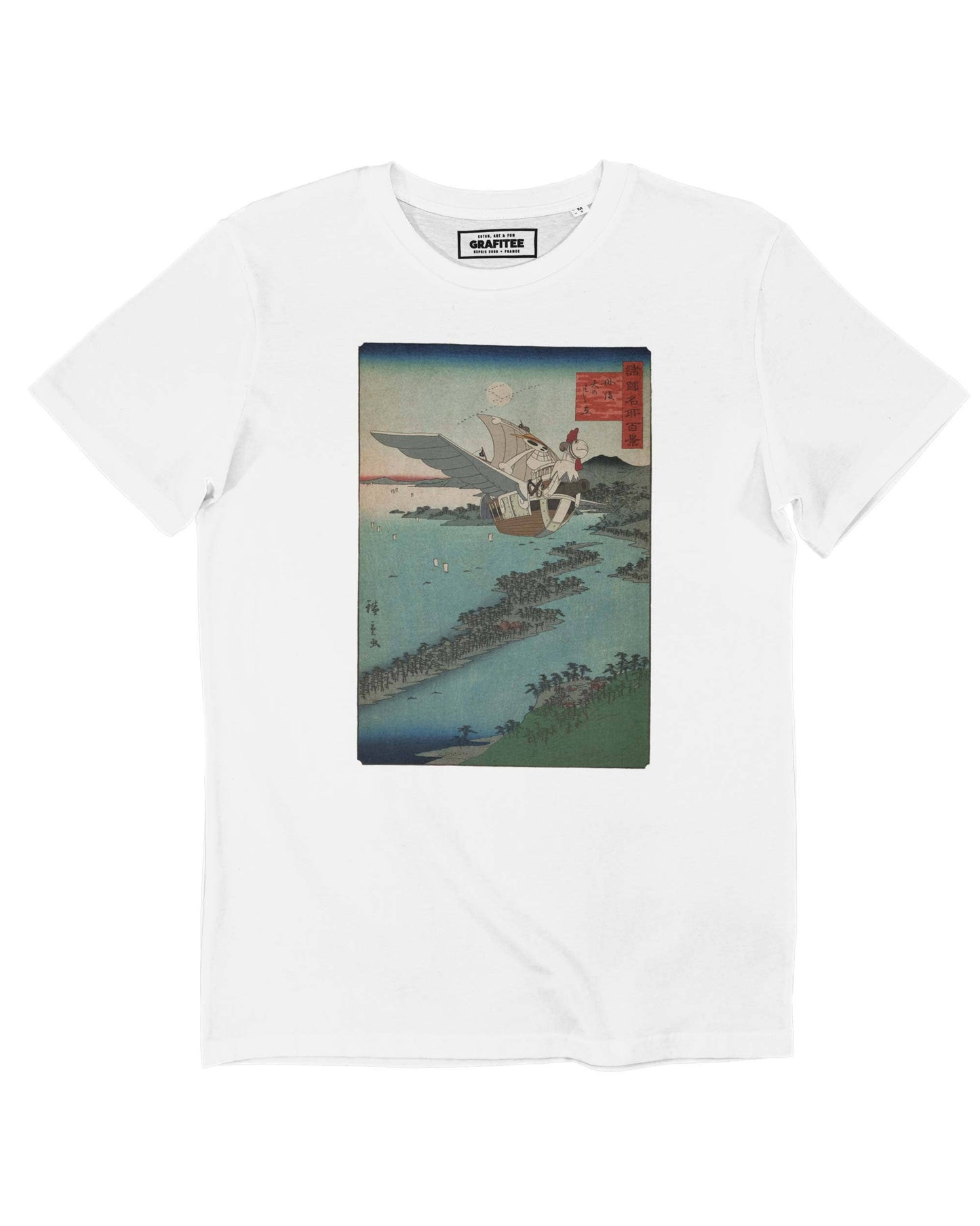 T-shirt unisex in cotone biologico con stampa barca volante