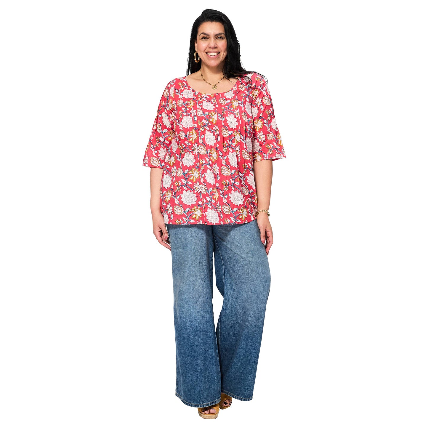 Camicetta estiva boho a fiori con maniche 3/4