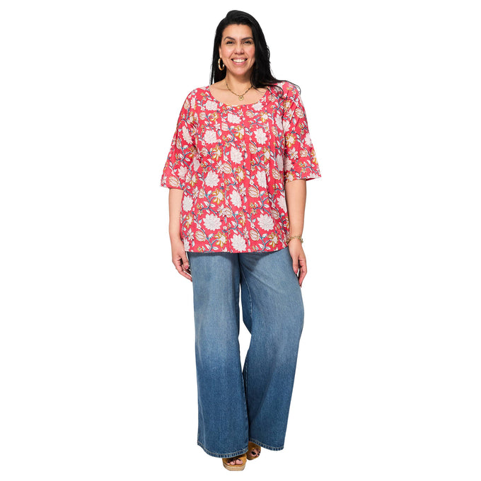 Camicetta estiva boho a fiori con maniche 3/4