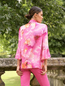 Blusa in viscosa con stampa acquerello fucsia