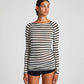 Maglia Amalie a righe marinare in lana e viscosa ecrù/nero