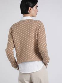 Maglione jacquard con scollo a V in lana e cashmere