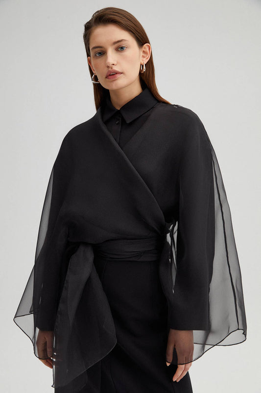 Giacca in organza nera con cintura
