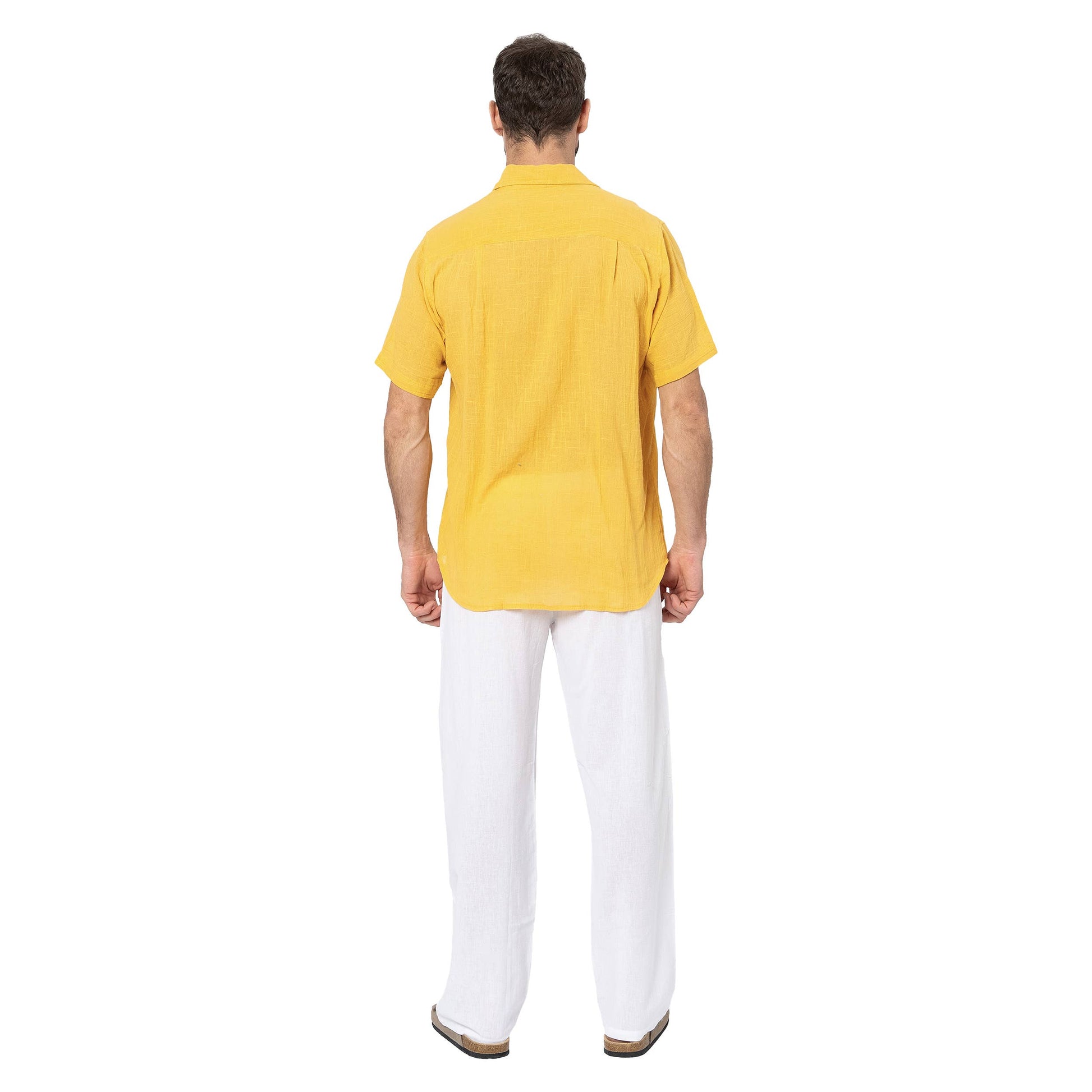 Camicia estiva a manica corta in cotone gialla