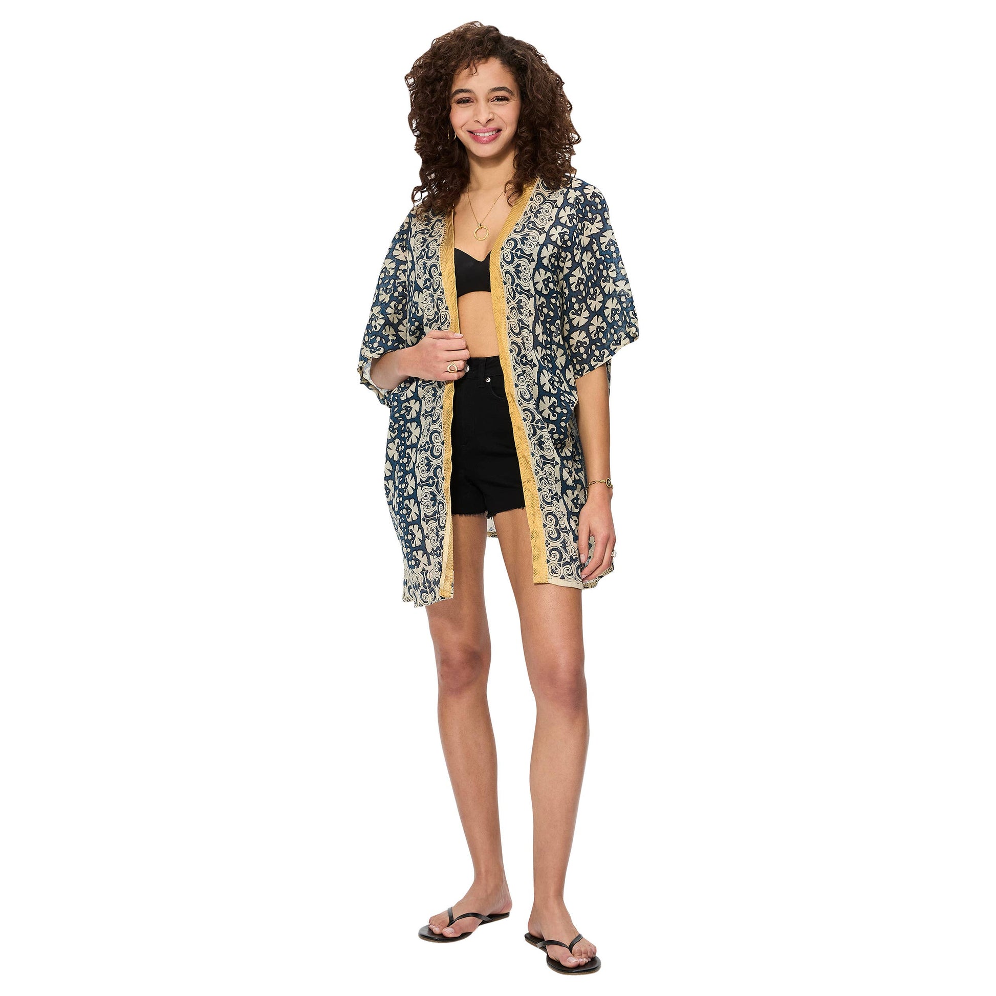 Kimono estivo boho in cotone a maniche corte