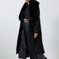 Cappotto lungo nero con collo in pelliccia