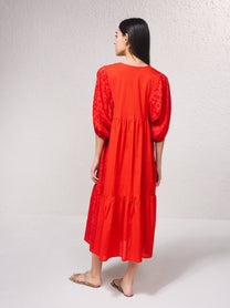 Abito midi in cotone ricamato sangallo