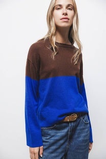 Maglione a maglia bicolore con finiture a coste
