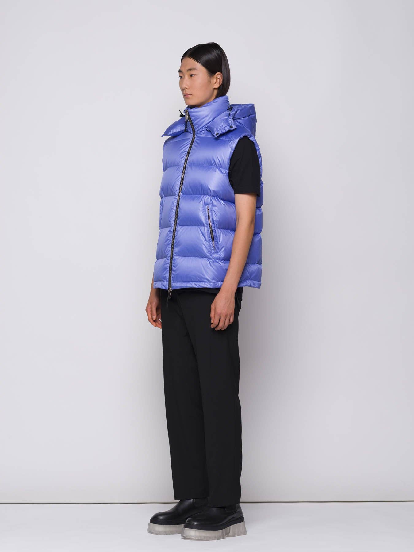 Gilet Piumino Imbottito con Cappuccio Viola
