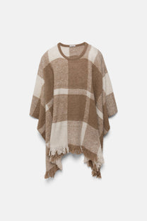 Poncho a quadri con frange