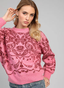 Maglione oversize jacquard bandana rosa caramella