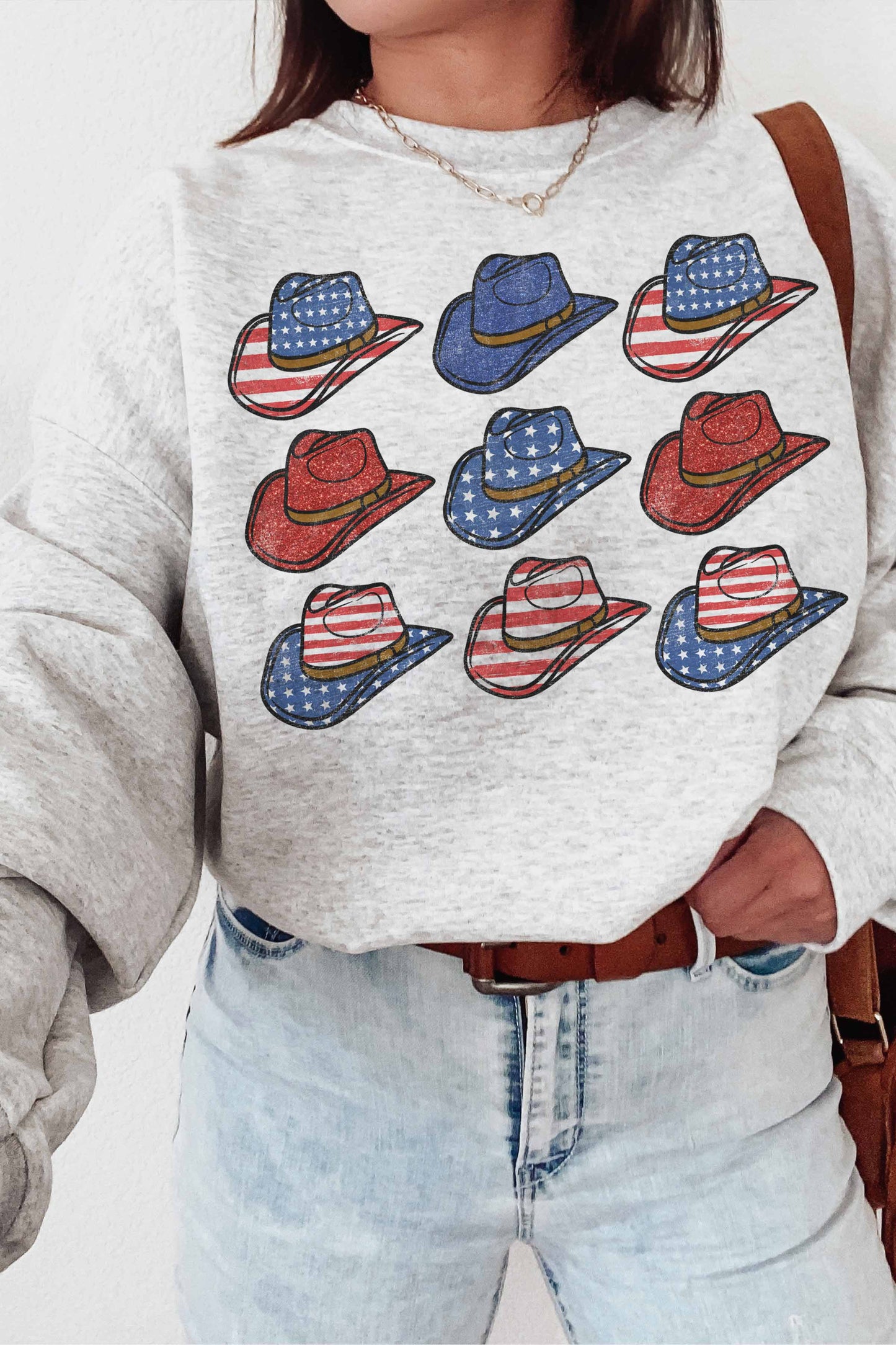 Felpa girocollo grafica cappelli America