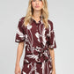 Camicia Kavy bordeaux a stampa floreale con nodo laterale