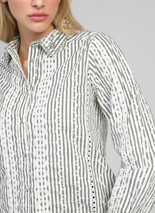 Camicia Seliana a righe écru in cotone