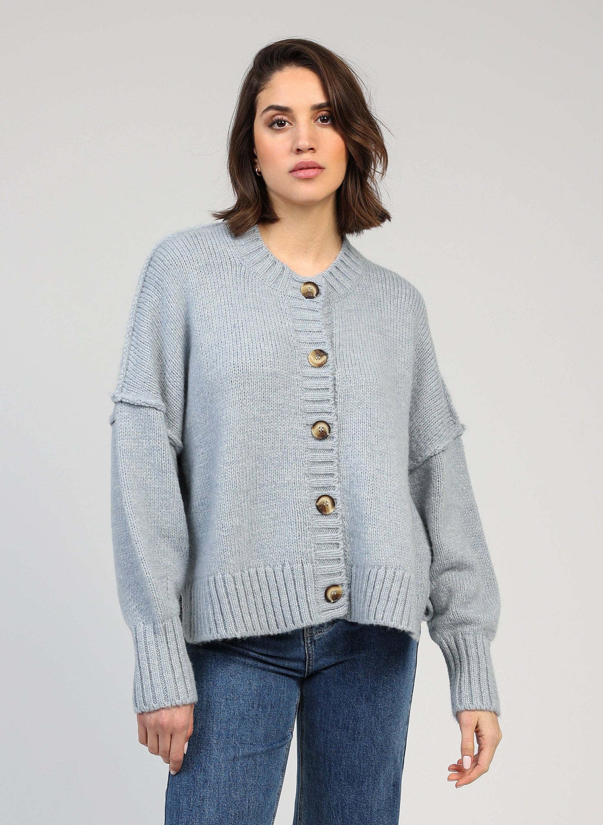 Cardigan in maglia spessa color cielo