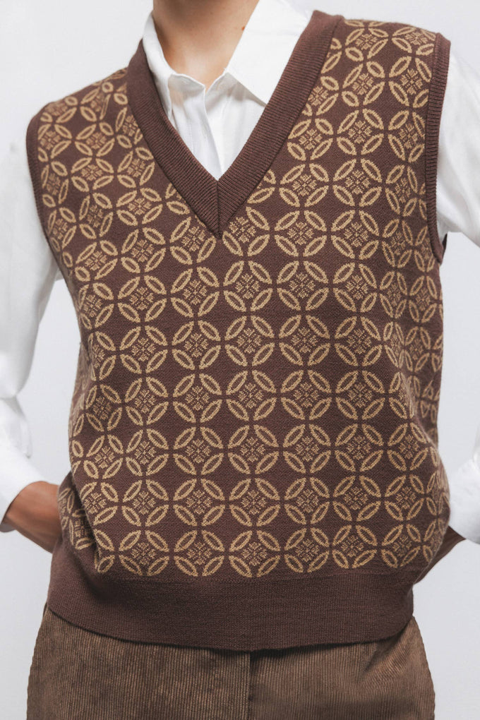 Gilet in Maglia Jacquard con Motivo Geometrico