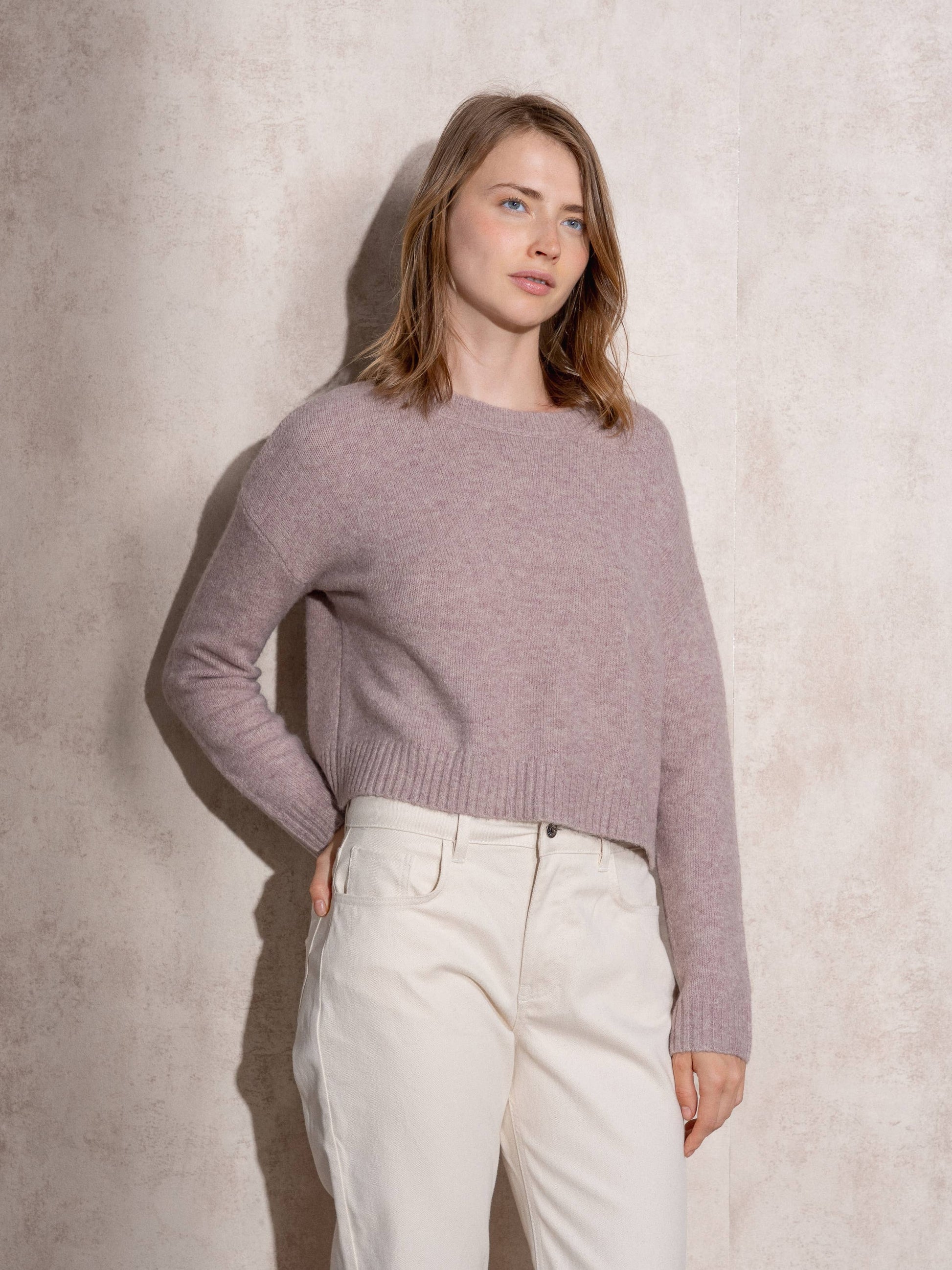 Maglia girocollo cropped in maglia morbida