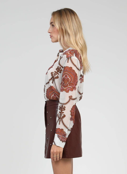 Camicia boho écru trasparente stampata